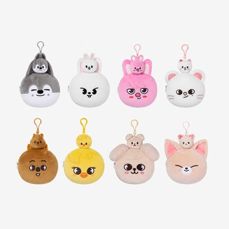 Set of cute animal-themed keychains on a white background
